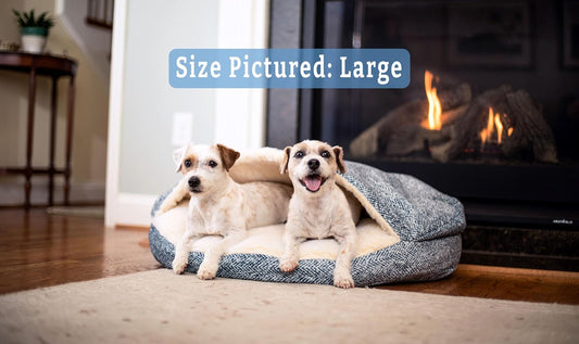 Snoozer Luxury Cozy Cave Dog Bed - Indoor Dog Bed with Cover Cave, Covered Calming Burrow for Small Sized Pets with Blanket Attached, Enclosed, Washable - Small, Palmer Indigo