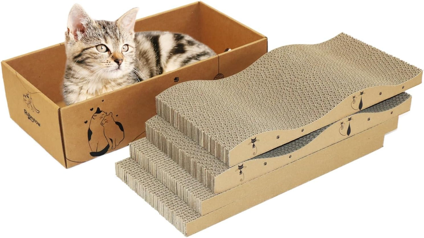Cat Scratcher Cardboard Pad Scratch Box,4pcs Scratching Board for Indoor Cats,Reversible Durable with Catnip