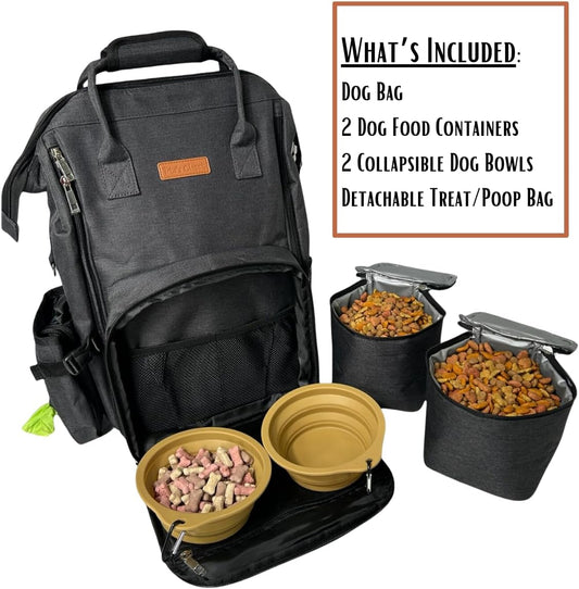 Tito's Closet Dog Travel Bag Includes Dog Travel Accessories 2-Pack Dog Travel Bowl, 2 Dog Food Containers, Dog Treat Bag (Black), DB2024