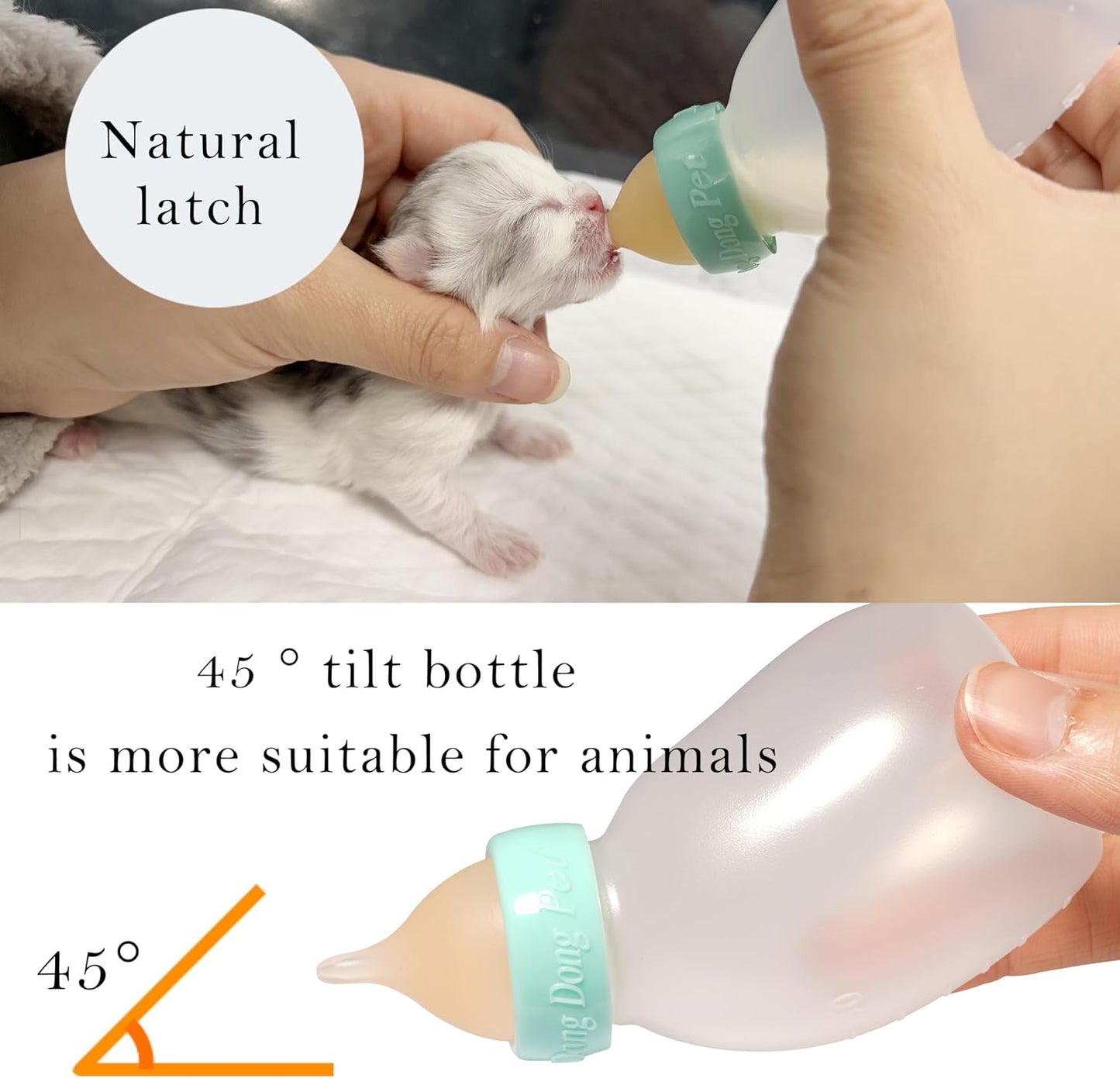 Kittens Feeder Bottle, Silicone Feeding Nipple and Syringes for All Breed Kittens and Small Animals Dongdong pet