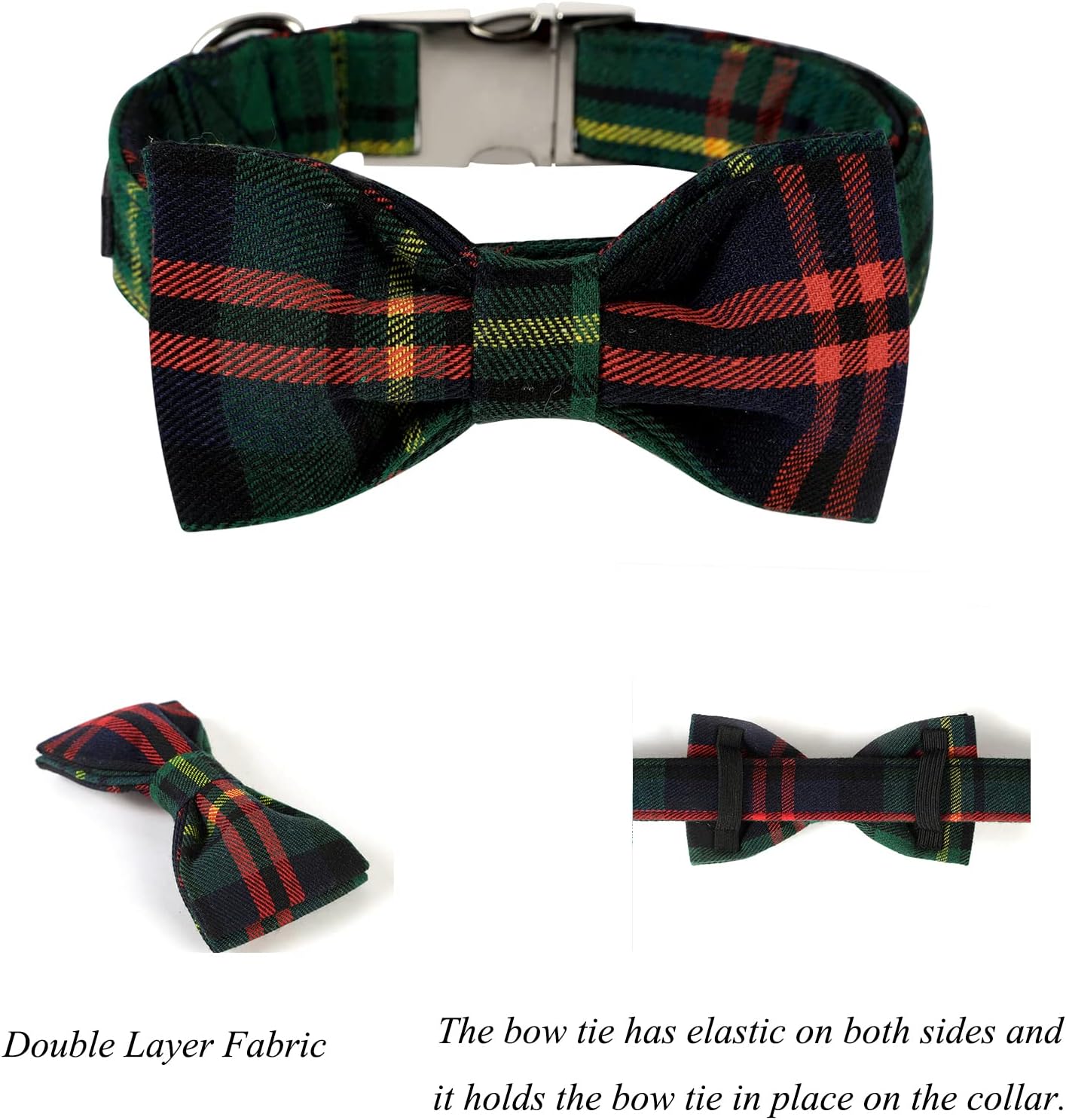 Lionet Paws Christmas Dog Collar with Bowtie Durable Adjustable Handmade Comfortable Bow Tie Dog Collar Cat Collar Green with Metal Buckle for XS Dogs Cats,Girl Boy,Festival,Holiday Style,Neck 8-12in