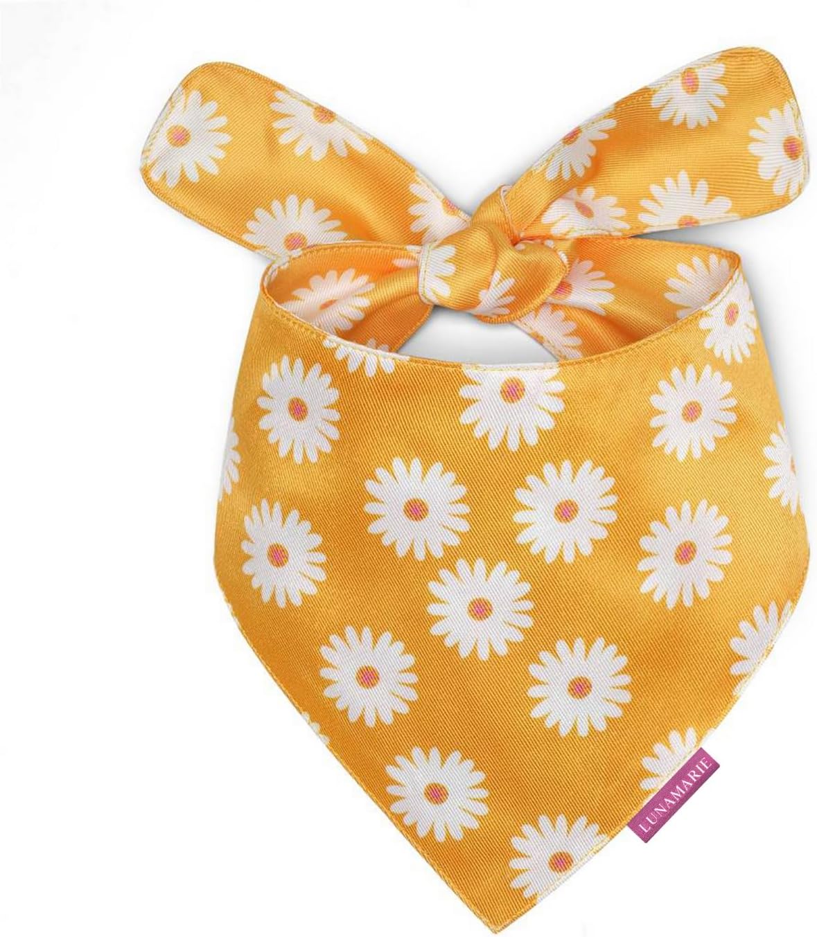 LunaMarie - Luxury Pet Birthday Bandanas -Premium & Silky Poly Fabric | 100% Handmade | Custom Shape Dual Layered (Daisies, Medium)