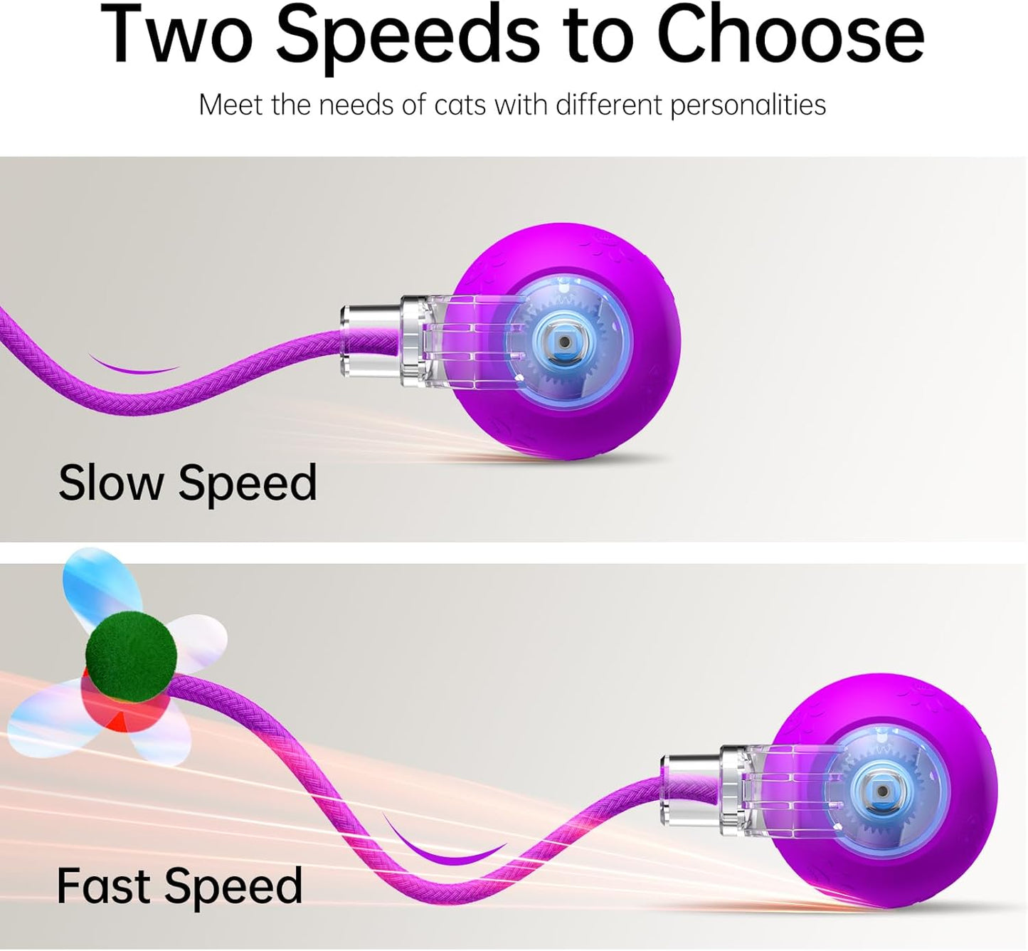 Interactive Cat Toys for Indoor Cats - Kitten Toy with Speedy Tail 2.0, Automatic Cat Toys for Bored Indoor Adult Cats, Motion-Activated, 2025 New Upgraded, USB Rechargeable (Purple)