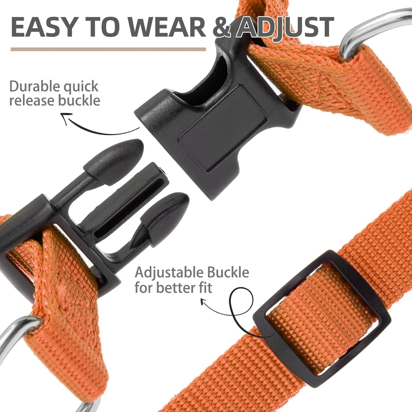 PUPTECK No Pull Dog Harness Soft Adjustable Basic Nylon Step in Puppy Vest Outdoor Walking with ID Tag Medium Orange