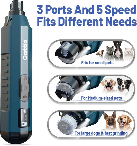 Dog Nail Grinder - Professional Electric Dog Nail Trimmer for Dogs & Cats Quiet Painless Grooming & Smoothing Dog Nail Clipper & File Included - Suitable for Small Medium Large Pets (Dark Blue)