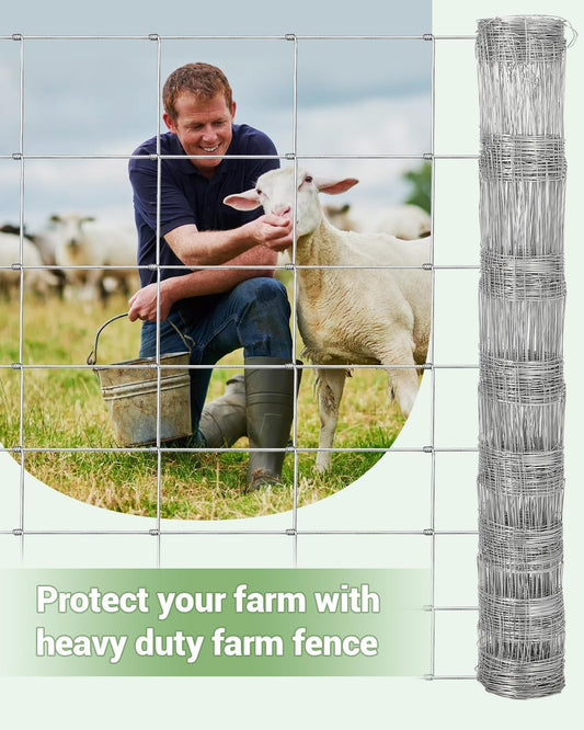 Cattle Farm Fence, 4ft x 328ft Galvanized Wire Fencing for Goat Deer Hog Yard Livestock Animals Protection