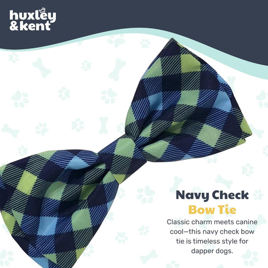 Huxley & Kent Pet Bow Tie for Dogs & Cats - Adjustable Hook & Loop Collar Accessory - Cute & Comfortable for Holidays & Celebrations - Navy Check, Extra-Large