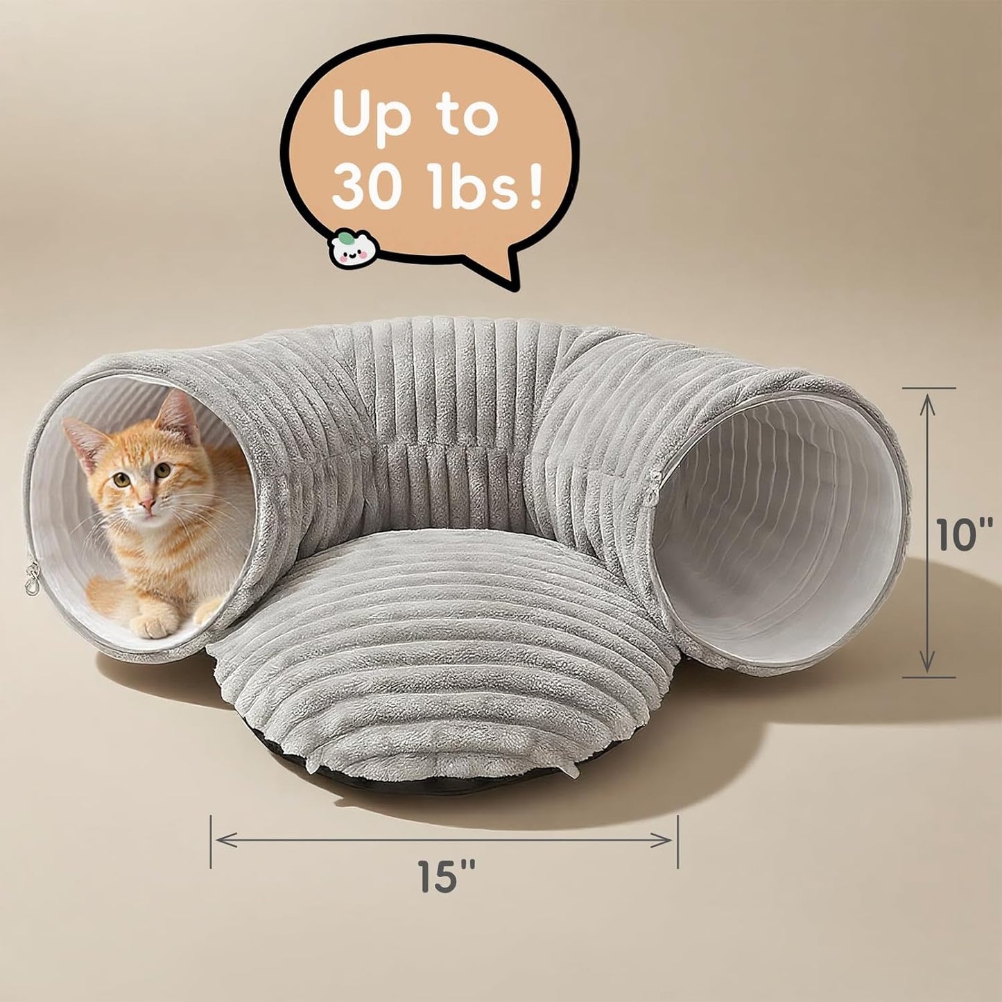 Cat Tunnel Bed for Indoor Cats, Peekaboo Cat Cave Bed,Soft Cat Donut Tunnel for Kitten Large Cats, Grey