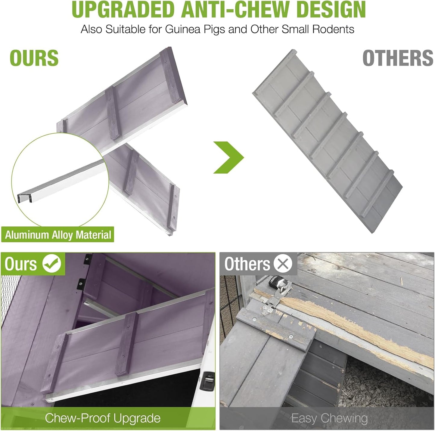 GUTINNEEN Large Rabbit Hutch Indoor with Chew-Proof Ramp, 47" Wooden Bunny Cage Guinea Pig Cages with Casters, Leak-Resistant Trays for Rabbits, Guinea Pigs, Small Animals