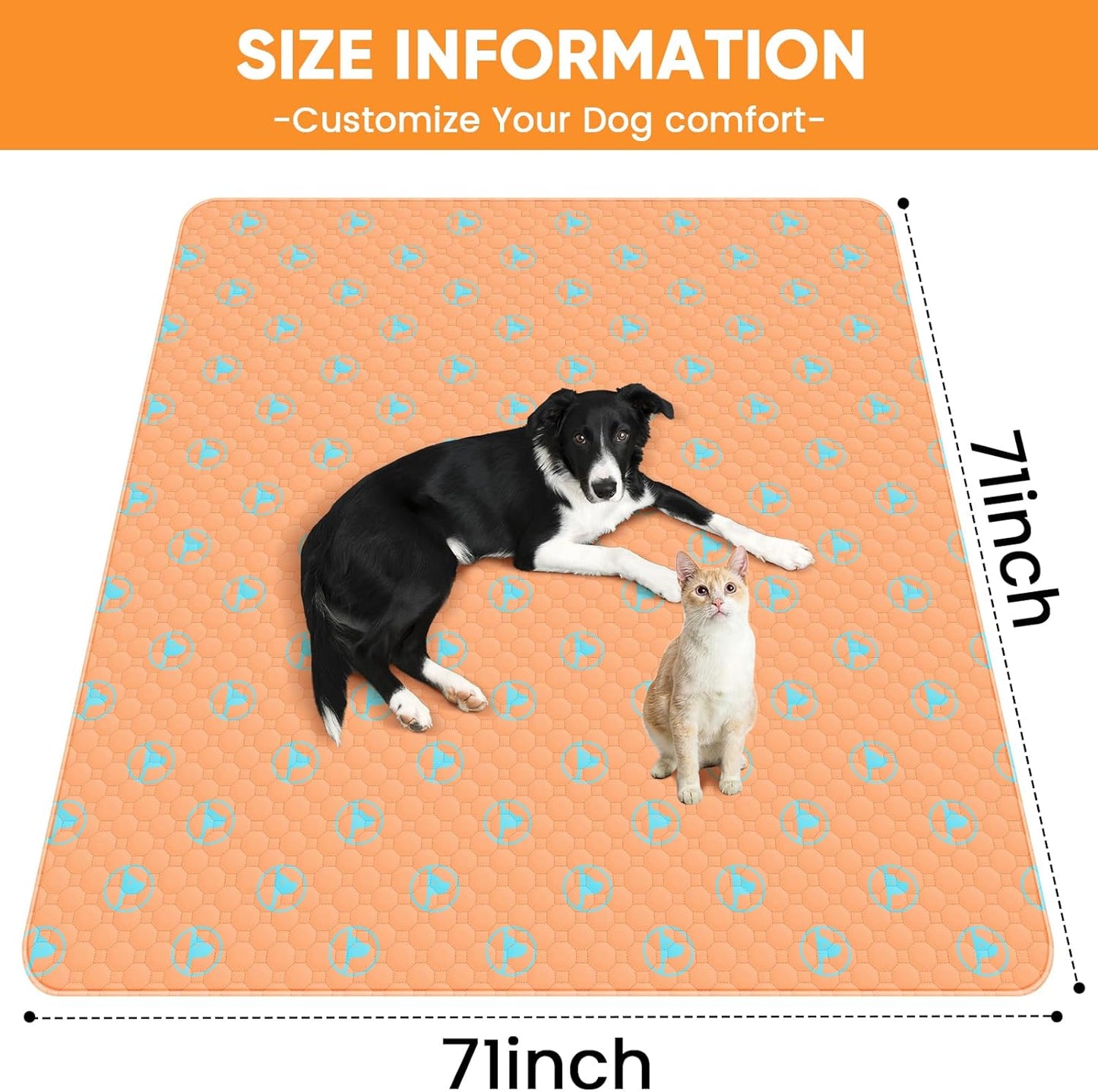 PJYucien Washable Pee Pads for Dogs, 71" x 71" Puppy Pads, Leak-Proof Potty Training Pads for Couch, Crate, Playpen, Bed, Sofa, Square. (Orange)