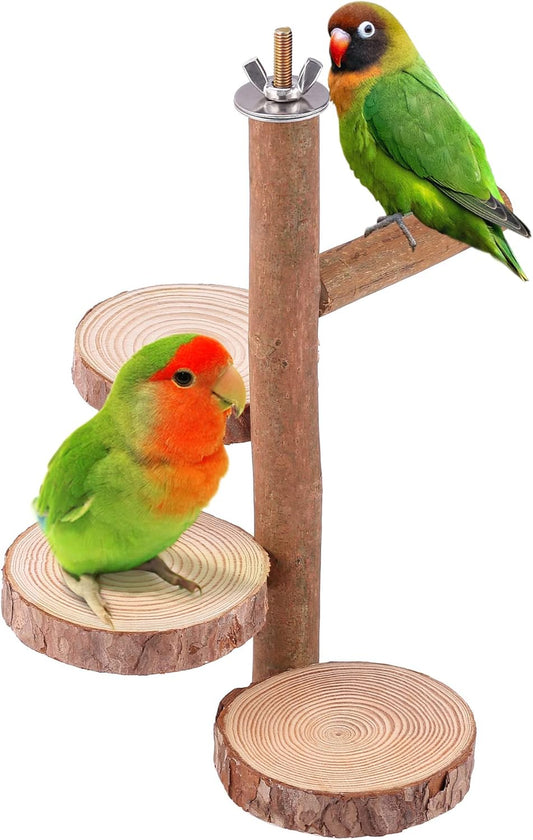 Natural Wood Bird Perch Stand Platform, Hanging Round Wooden Rotating Platform Pet Parrot Bird Cage Perches for Parakeet Parrots Cockatiel Hamster Gerbil Chinchillas(Round Platform)