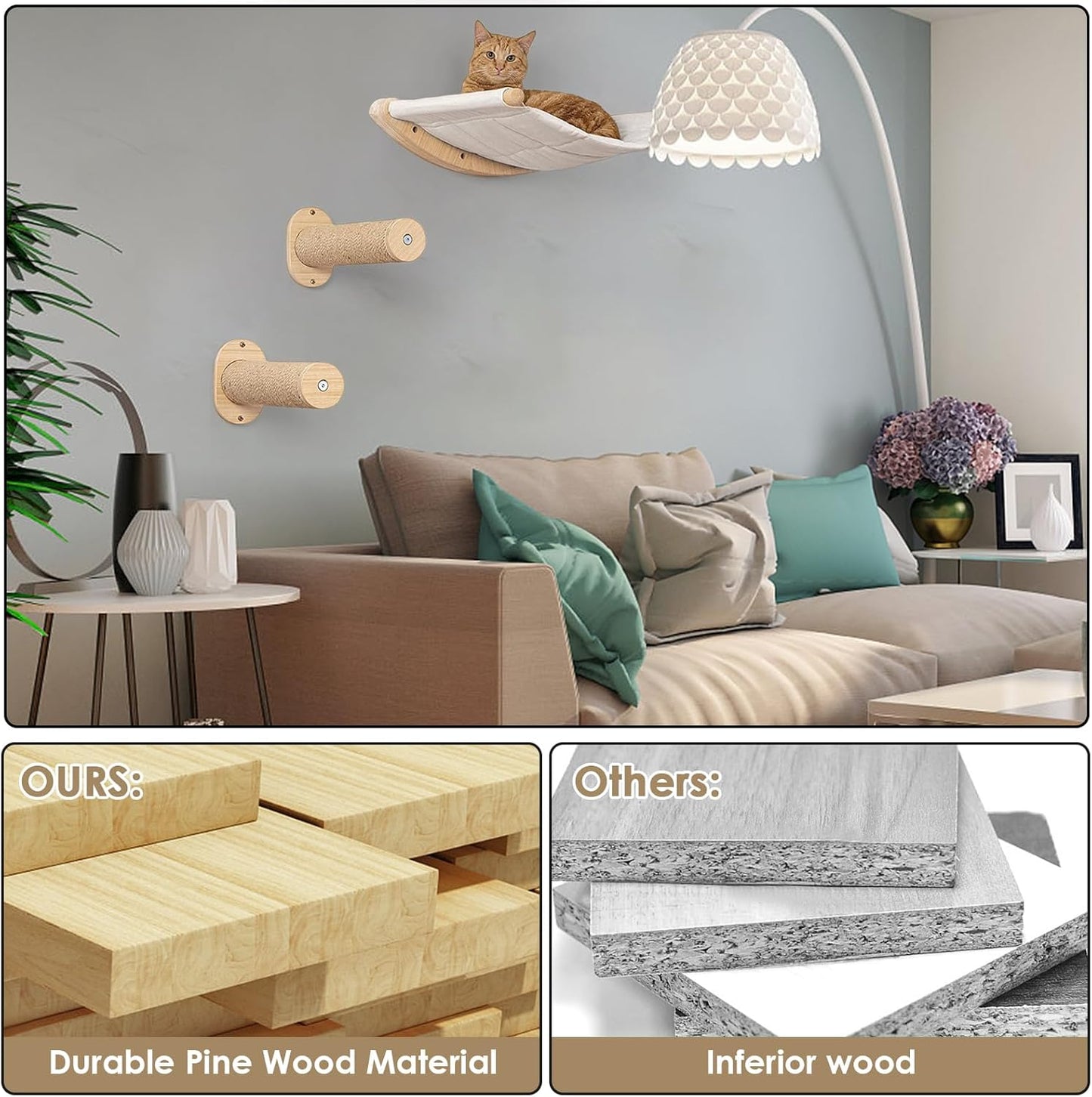 Cat Wall Furniture Set,Cat Hammock Wall Mounted Shelf with Two Steps,Cats Shelf and Perches for Wall Sleeping,Playing,Climbing and Lounging for Kitty Large Cats