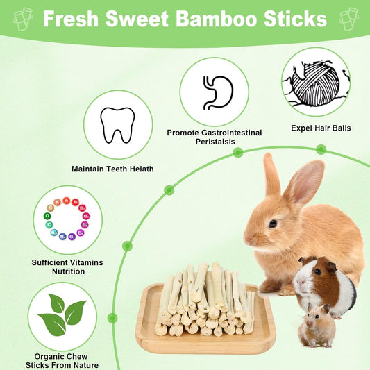 2.7lb Sweet Bamboo Sticks for Rabbits Chew Sticks Toys Guinea Pig Hamster Chinchilla Molar Treats Snacks, Natural Teeth Grinding Toys