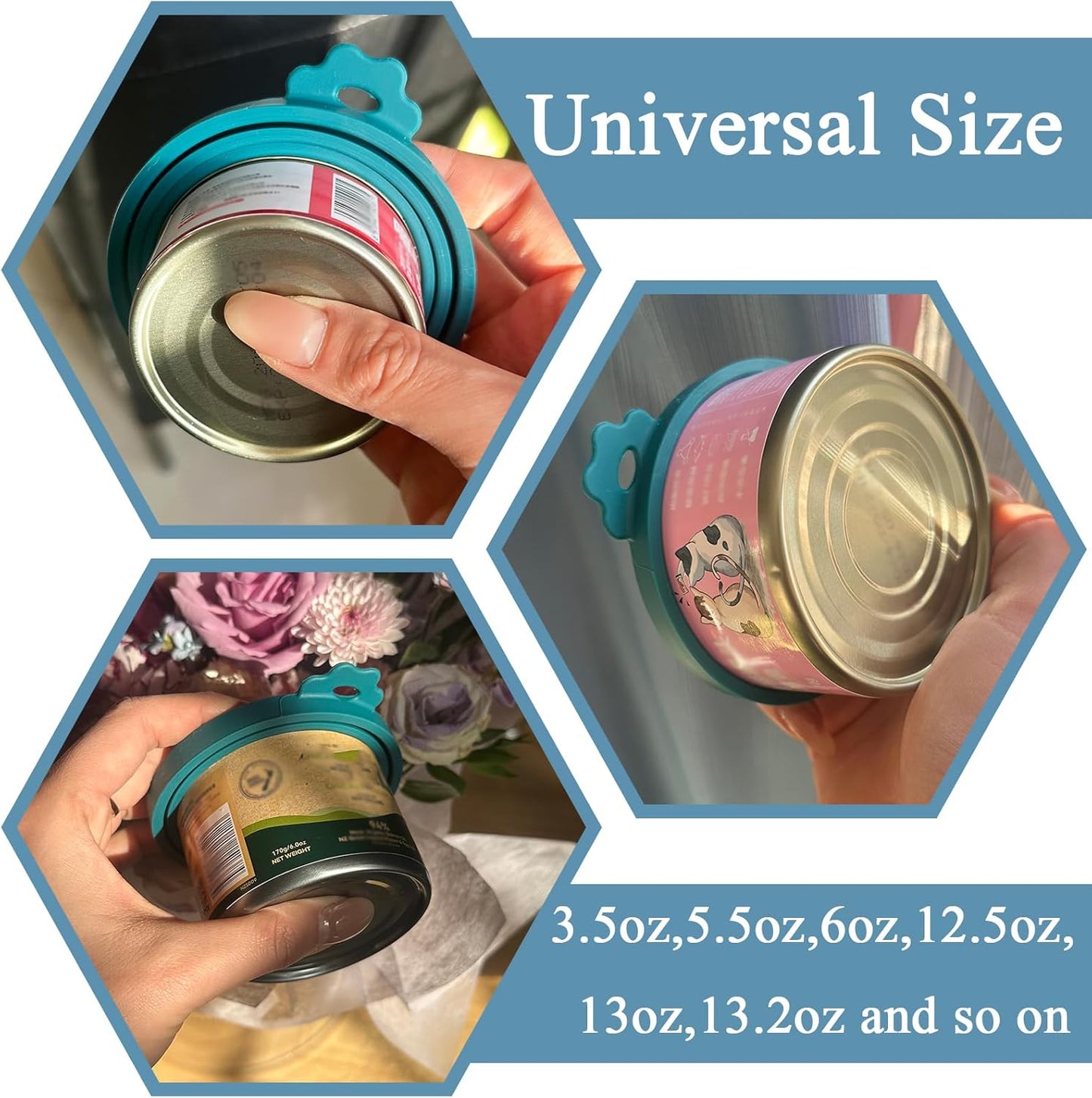 Pet Can Opener & 3 Pcs Cat Food Can Lids | Universal BPA Free Silicone Can Covers & Multi-Function Wet Food Spoon for Cat and Dog Food(Dark Blue)