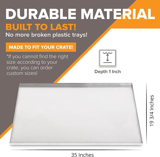 35" x 19.75" Metal Replacement Dog Crate Pan Chew Proof Crack Proof Pet Kennel Tray Central Dog Training Crate Pan Pet Supplies, Stainless Steel, 1" H