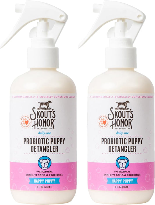 Skout's Honor Probiotic Pet Detangler Spray- Hydrating & Conditioning w/Avocado Oil, 97% Natural, Paraben & Sulfate-Free, softens for a More brushable Coat, Daily Use, 8oz, Happy Puppy, 2-Pack