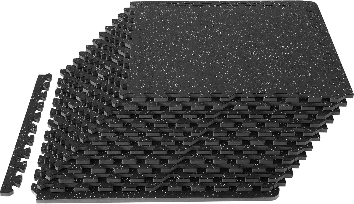 VEVOR 0.56Inch 48sq.ft 12 Tiles Gym Flooring for Home Gym, Rubber Top with High Density EVA Foam,25 x 25In Gym Floor Exercise Equipment Mats, Interlocking Gym Mats, Puzzle Workout Mats, Black & Grey