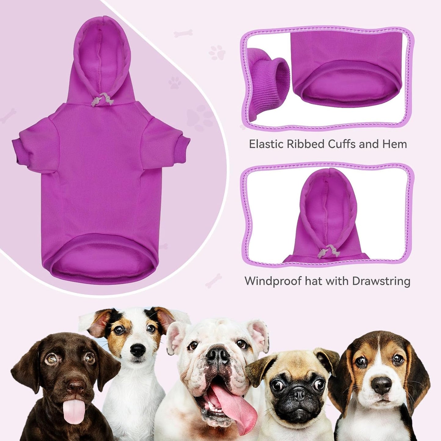 Dog Sweaters for Small Dogs Dog Hoodie Solid Soft Brushed Fleece Clothes Hoodie Sweatshirt with Pocket(Purple-S)