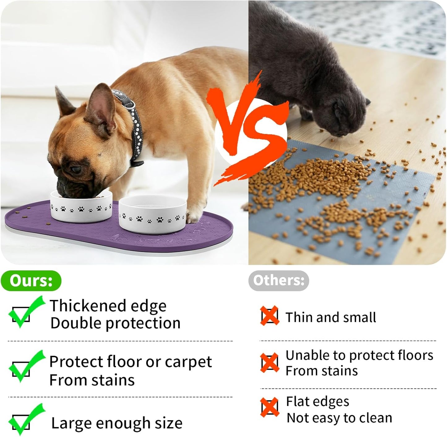 KPWACD Dog Food Mat Anti-Slip Bowl Mats for Food and Water, High-Lips Waterproof Pet Placemat Prevent Messy Spills to Floor, Silicone Puppy Feeding Trays for Large Medium Small Dogs Cats