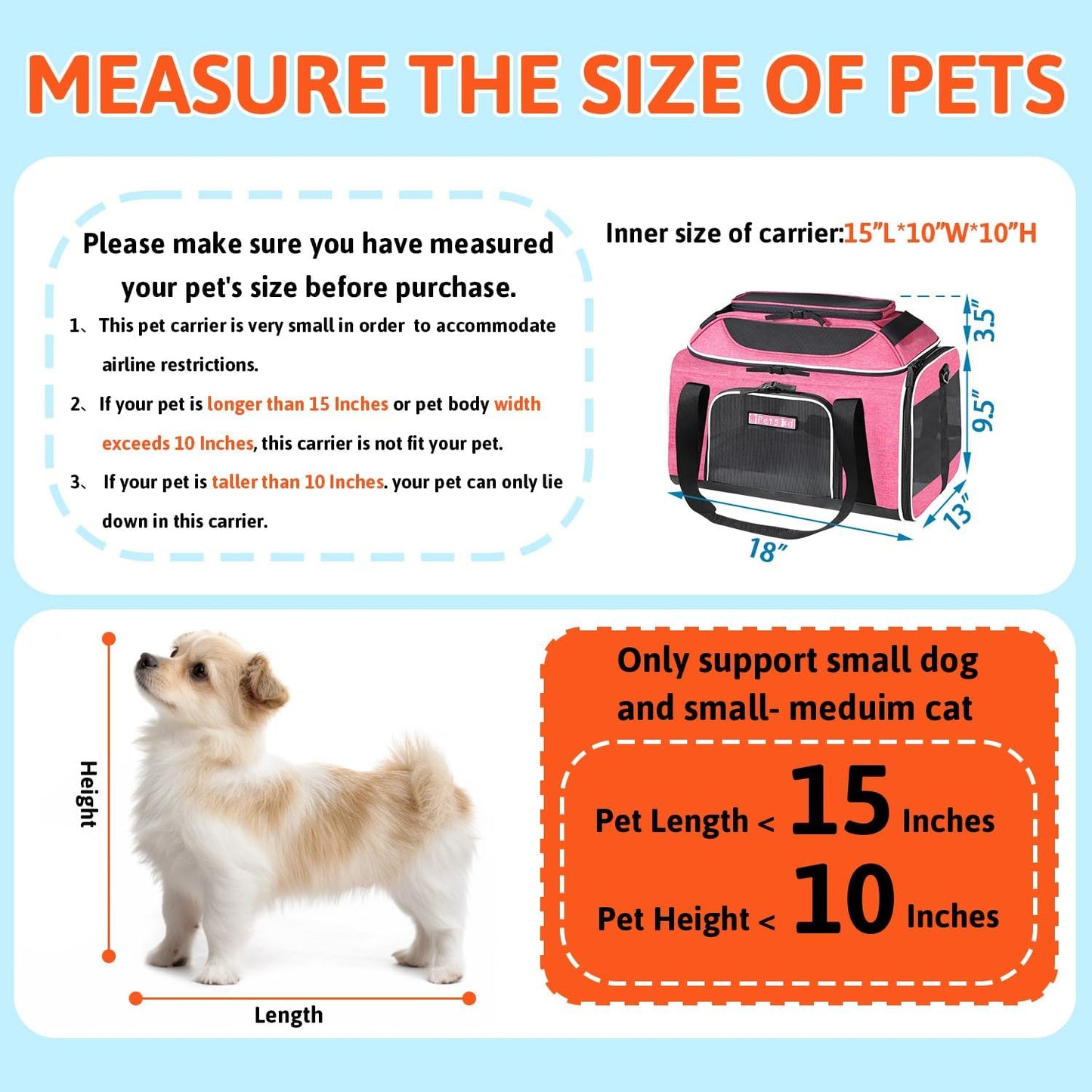 Petskd Top-Expandable Pet Carrier 18x13x9.5 Inches Southwest Airline Approved, Soft-Sided Carrier for Small Cats and Dogs with Locking Safety Zippers and Anti-Scratch Mesh(Pink)