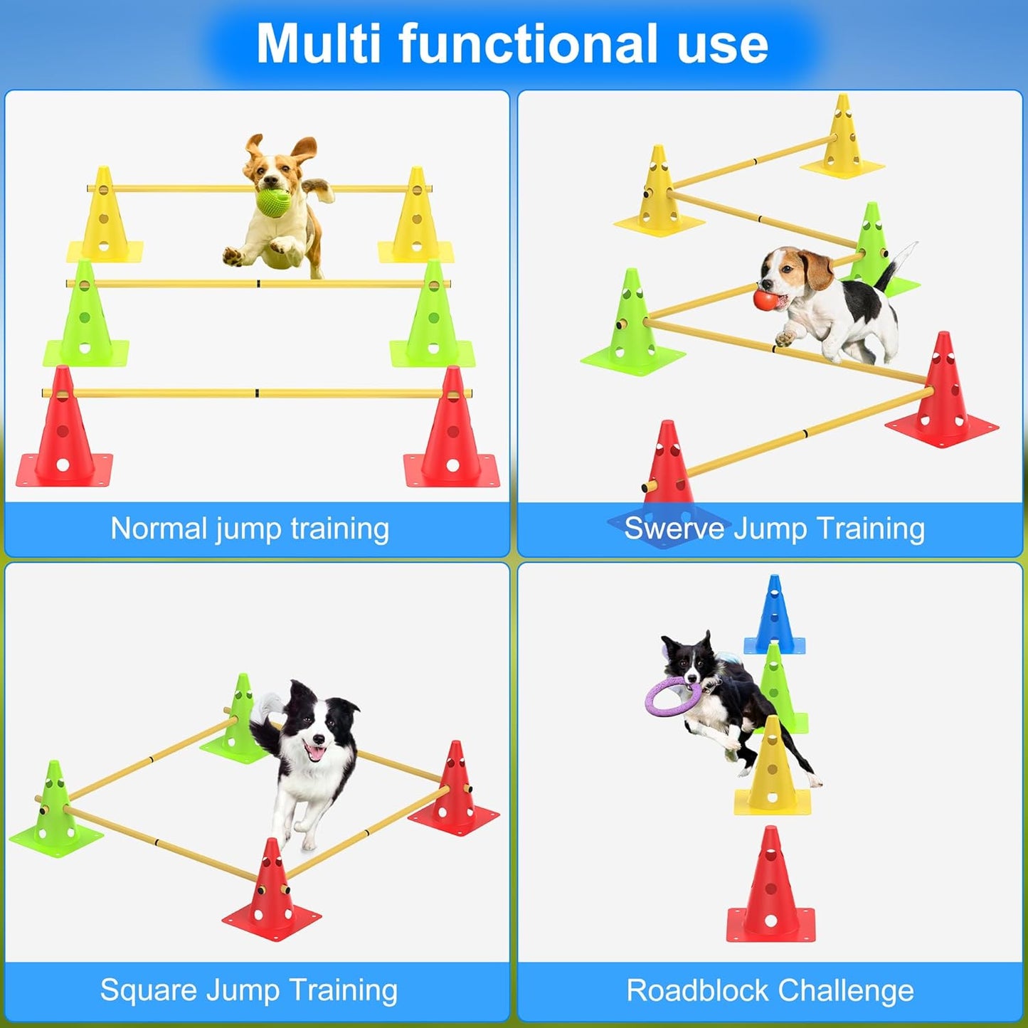 Dog Agility Training Hurdle Cone Set, Adjustable Dog Agility Equipment Obstacle Course Backyard Equipment for Pet Exercise