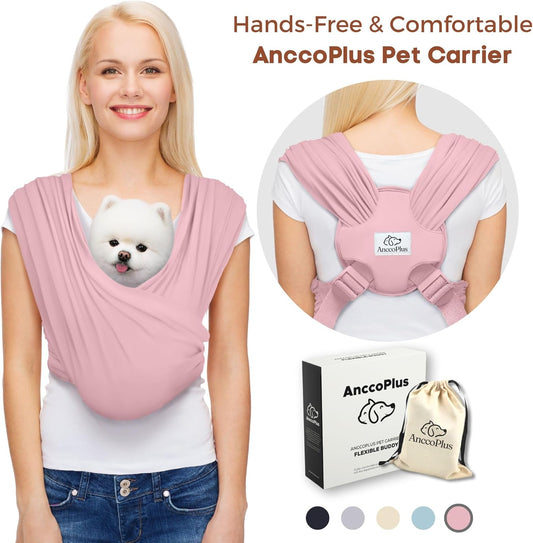 Dog Carriers for Small Dogs, Front Facing Dog Sling Carrier, Hands Free Cat Carrier, Size Adjustable, Reducing Back Pain, Premium Cotton, Safe and Soft Dog Carrier (Plus, Light Pink)
