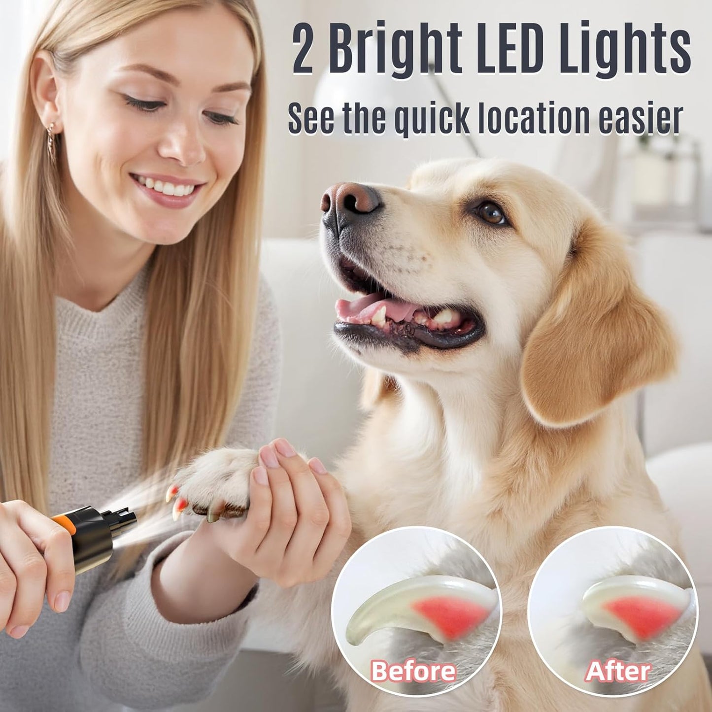 Casfuy New 6-Speed Dog Nail Grinder - 50% More Power Dog Nail Trimmers with 2 LED Lights Quiet 7h Running Time Electric Pet Nail Grinder File Toenail Grinder for Large Medium Small Dogs & Cats (OR)