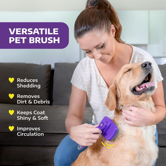 Hertzko Self-Cleaning Slicker Brush - Cat and Dog Brush for Shedding, Tangles and Dirt - Gentle Grooming Tool for Sensitive Skin - Pet Hair Remover for Long and Short Coats - Purple