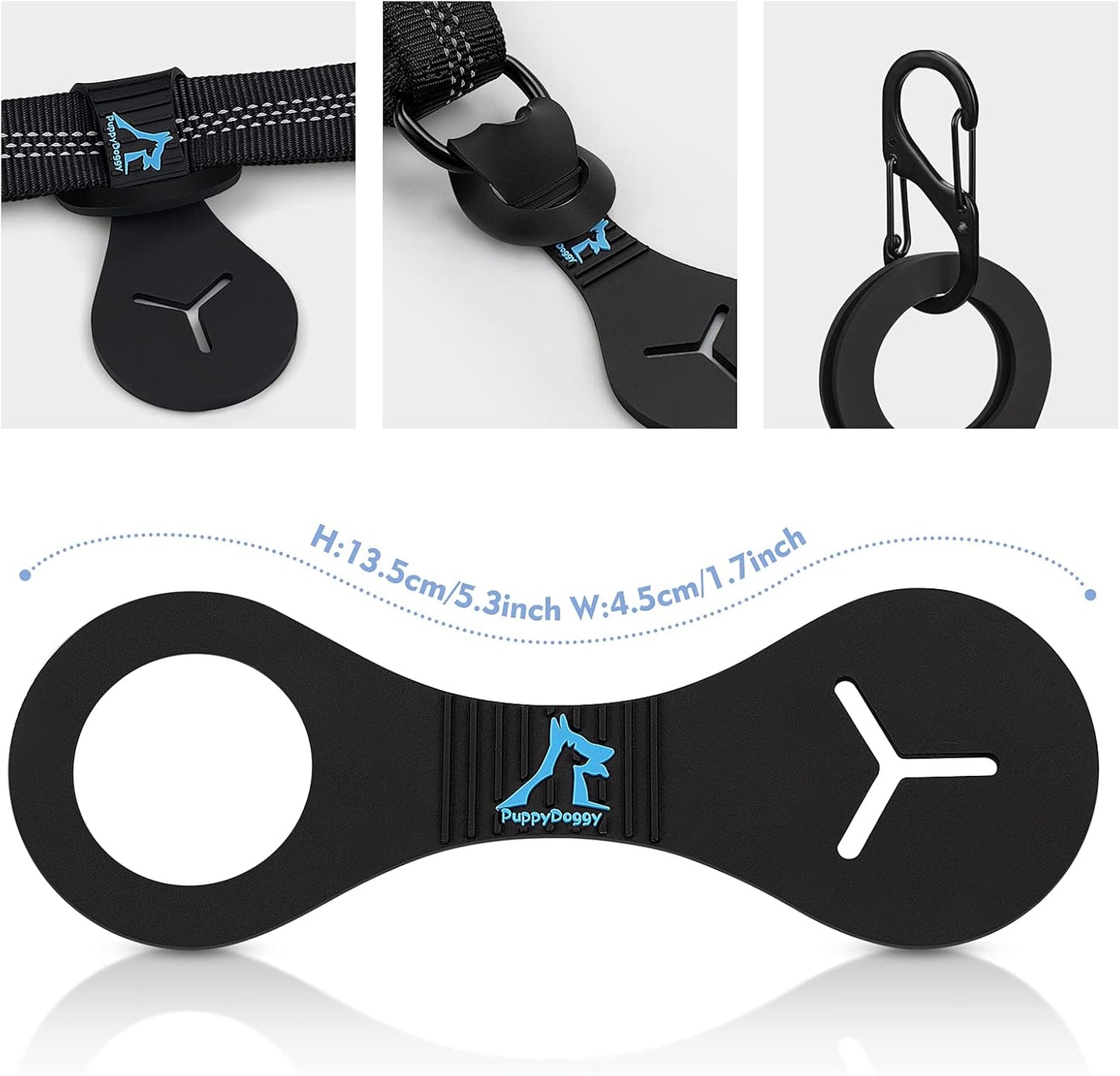 PuppyDoggy Dog Poop Bag Holder for Leash Waste Bag Carrier Dog Poop Bag Dispenser for Walking Running Bicycle Accessory 4 Pieces (Black + Mixed Blue)