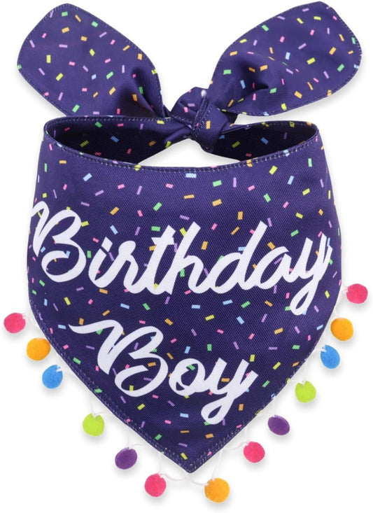 LunaMarie - Luxury Pet Birthday Bandanas -Premium & Silky Poly Fabric | 100% Handmade | Custom Shape Dual Layered (Birthday Boy, Large)