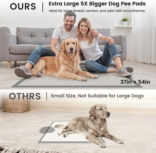 Gardner Pet 5XL Dog Pee Pads Extra Large, 37"x54" Super Absorbent & Leak-Proof Large Puppy Pads, Nop-Slip Bottom Disposable Pee Pads for Dogs Cats Crate, 50 Count Grey