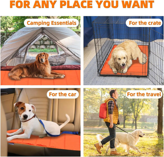 BDEUS 43x25In Large Size Outdoor Dog Bed, Waterproof & Portable Camping Travel Pet Mat, Easy to Clean, Washable Odor Resistant Pet Cooling Pad (Orange)