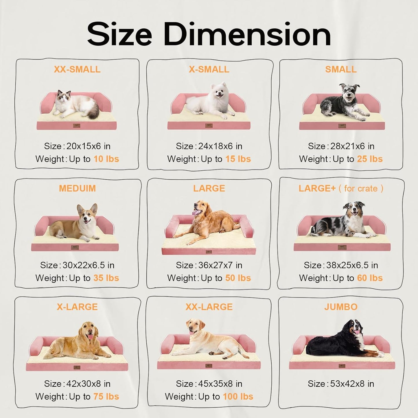 Dog Bed Medium Size Dog-Orthopedic Waterproof Bed for Dogs,Foam Couch Sofa with Washable Removable Cover & Non-Slip Bottom-Pink