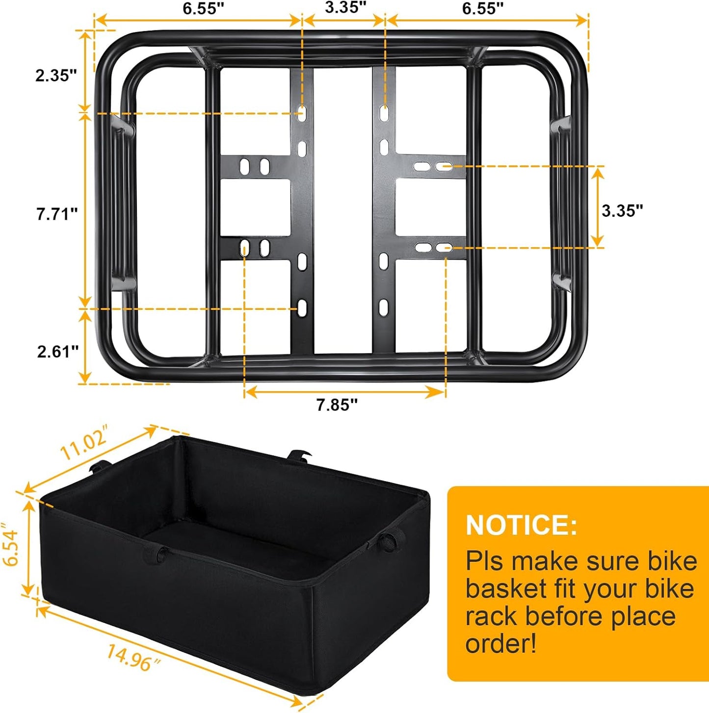 Bike Basket Rear with Liner,Waterproof Cover,Cargo Net Large Rear Bike Basket,Heavy Duty Bicycle Rear Basket for Electric Bike, Ebike,Great for Bike Trip,Carrying Grocery,Ball,Dog