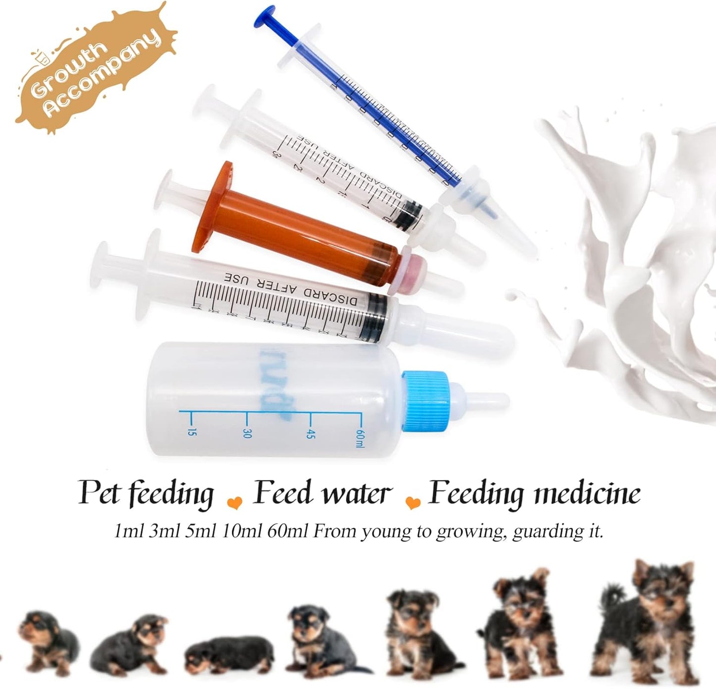 Puppy Kitten Bottle for Nursing, Newborn Baby Dog Cat Rabbit Feeding Bottles with Nipples Feeder Kit