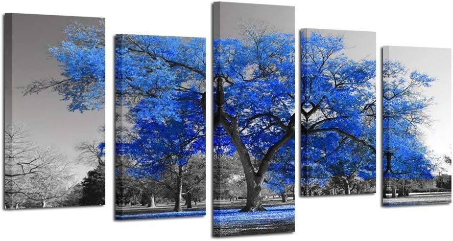 KREATIVE ARTS Canvas Print Wall Art Painting Contemporary Blue Tree In Black And White Style Fall Landscape Picture Modern Giclee Stretched And Framed Artwork