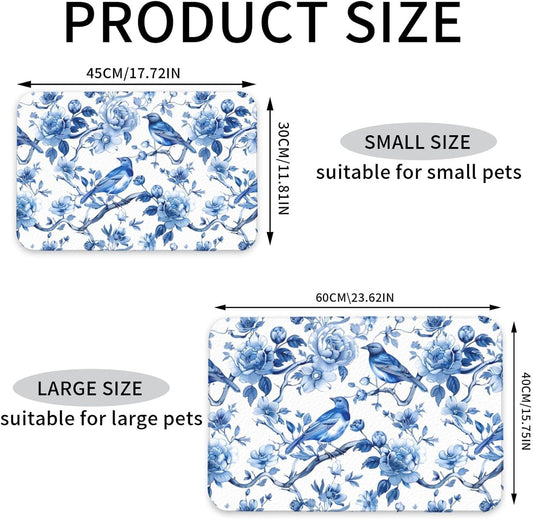 Chinoiserie Floral Birds Dog Food Mat Absorbent Bowl Mats No Stains Quick Dry Waterproof Pet Cat Placemats for Food and Water, 30x45cm
