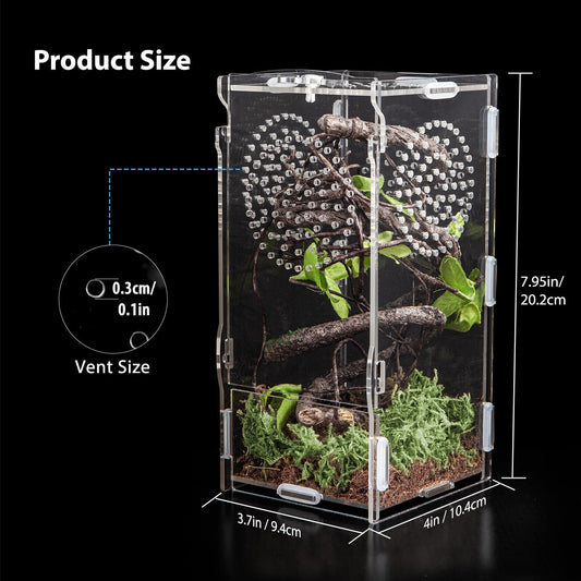 Jumping Spider Enclosure, Acrylic Praying Mantis Habitat, 8"*4"*4" Insect Terrarium, Small Reptile Cage Accessories with Secure Lock for Arboreal Tarantula, Snails, Bug, Lizard