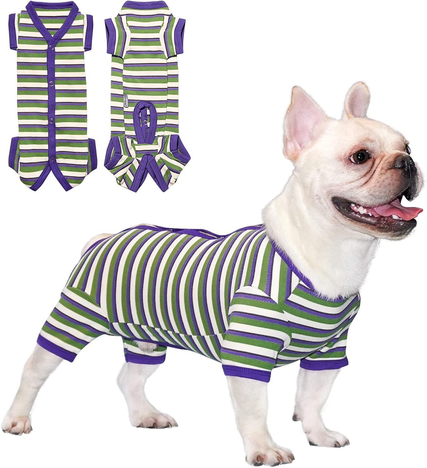 TONY HOBY Dog Pajamas, Knitted Dog Jumpsuit Shirt in Cold Weather, Dogs Surgical Recovery Suit for Small Medium Dogs (Purple&Green, Boy, XS)