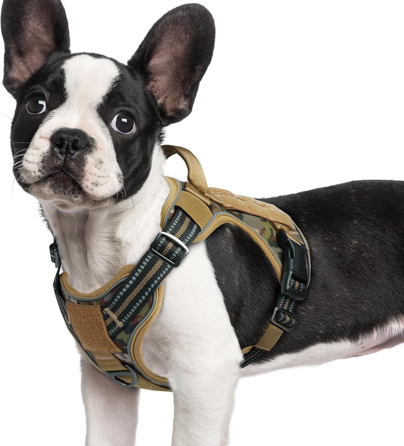 rabbitgoo Dog Harness Small Sized No Pull, Tactical Service Pet Vest with Molle and Control Handle, Adjustable and Reflective Military Harness for Easy Walking and Training, Desert camo, S