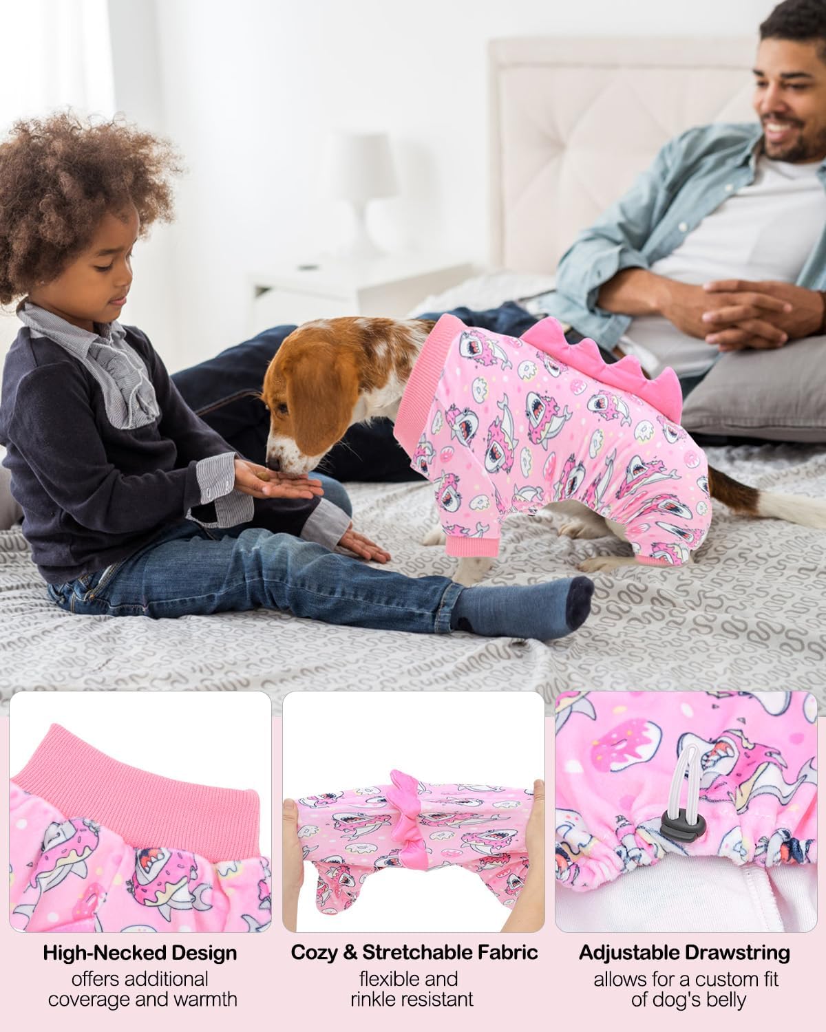 CuteBone Dinosaur Costume Dog Pajamas, Stretchy Spandex Crystal Velvet Sleepwear Coat for Small Dogs, Soft & Warm Pet Outfit Clothes for Cold Weather, Cozy Pullover Design COSP09M