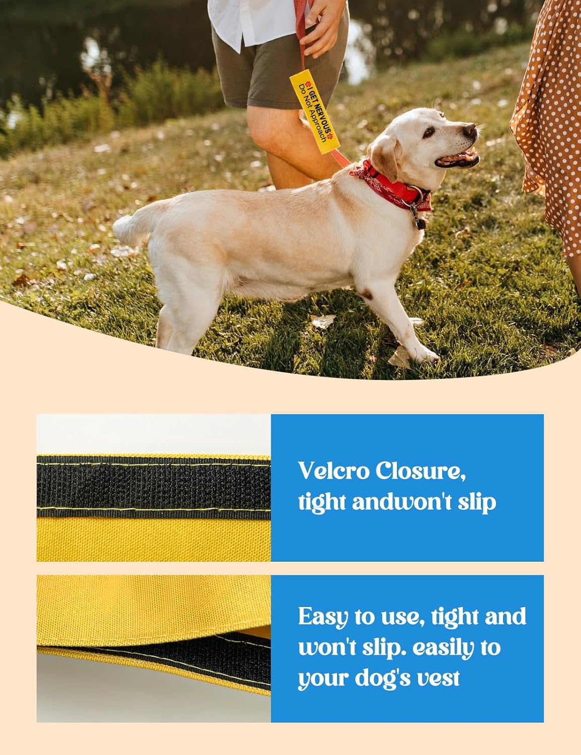 I get Nervous Dot Not Approach Dog Leash Sleeve, Funny Yellow Dog Leash Wrap Alert Hanging ID Patch Tag, Do No Pet Leash Wrap Do Not Pet Velcro Patch Wrap Pet Birthday Gifts for Dog Owners
