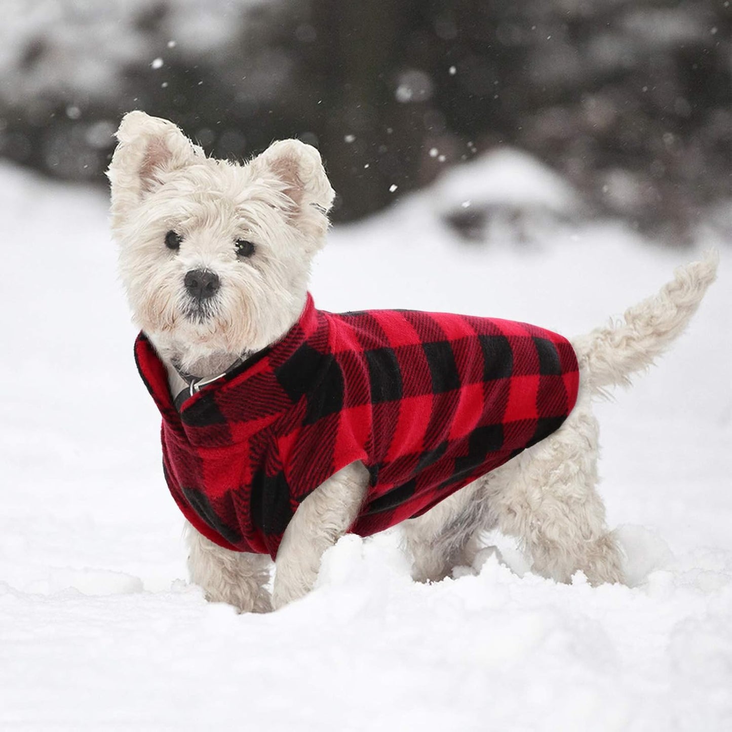 Kuoser Dog Fleece Vest,Warm Plaid Dog Sweater with Leash Hole,Soft Turtleneck Winter Pet Jacket Dogs Coat Pullover Clothes for Small Medium Dogs Cats,Spring Fall Cold Weather Christmas Outfit,Red L