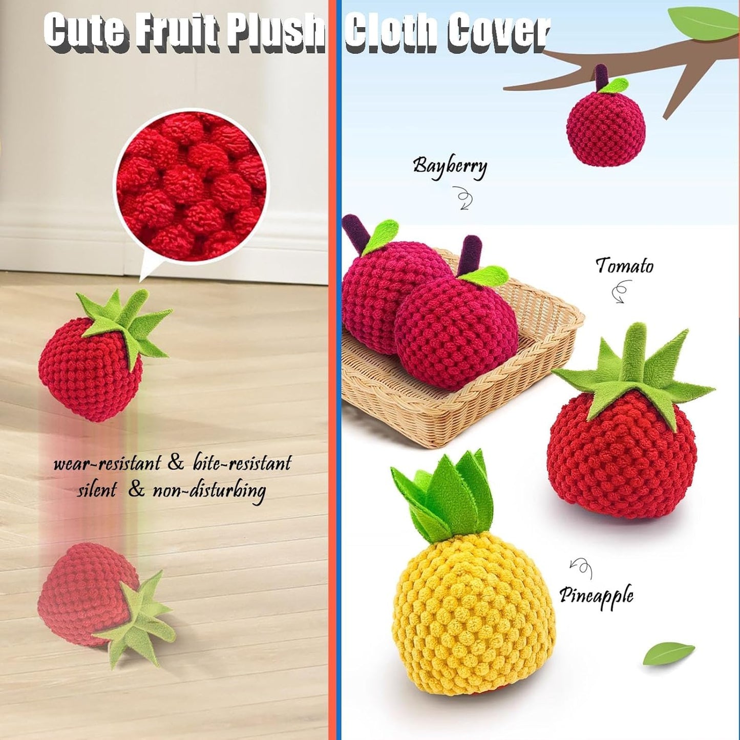 Zoomie Buddy 2.0, Zoomie Buddy for Dogs, 2 in 1 Smart Touch Interactive Dog Balls ＆ Pet Feeder, 2.83" Diameter, Suitable for Small/Medium Dogs, with Fruit Plush Cover (2*Orange, Tomato)