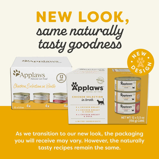 Applaws Natural Wet Cat Food in Broth, Made with Limited and Natural Ingredients, Chicken Selection Variety Pack in Broth (12 x 5.5oz Cans)