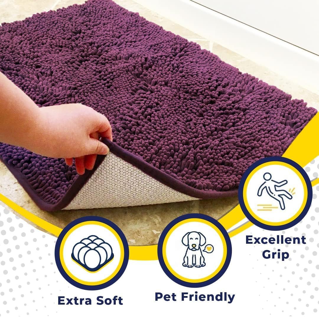 Muddy Mat® Original Dog Door Mat for Muddy Paws, Super Absorbent Microfiber, Non-Slip Washable Pet Rug, Quick Dry Chenille Entryway Carpet, Machine Washable Indoor Outdoor mat, Dark Purple 24"x35"