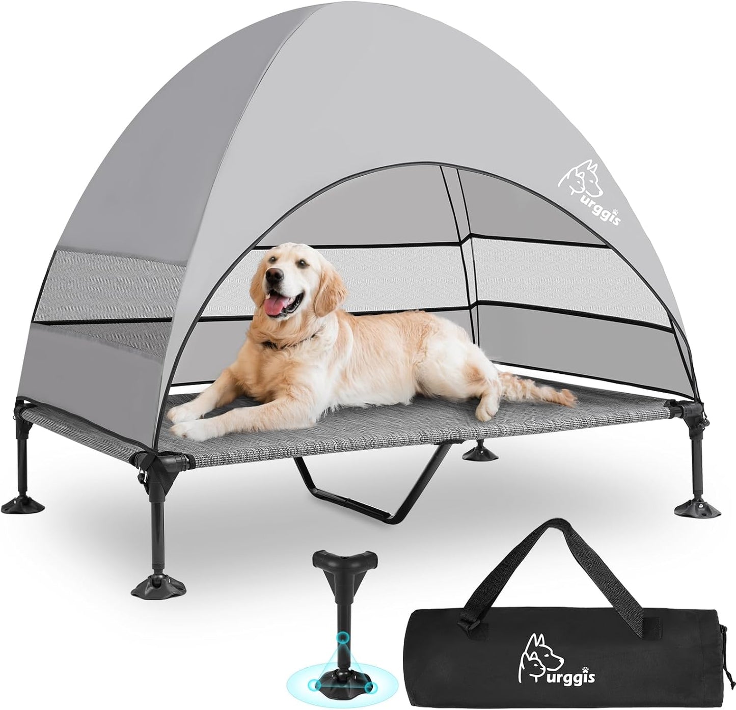 Upgraded Elevated Dog Bed with Canopy, Portable Raised Outdoor Dog Bed with Stable Anti-Slip Feet, Wider Shade Pet Bed Cot, Raised Dog Beds for Large Dogs Camping, Indoor & Outdoor Use