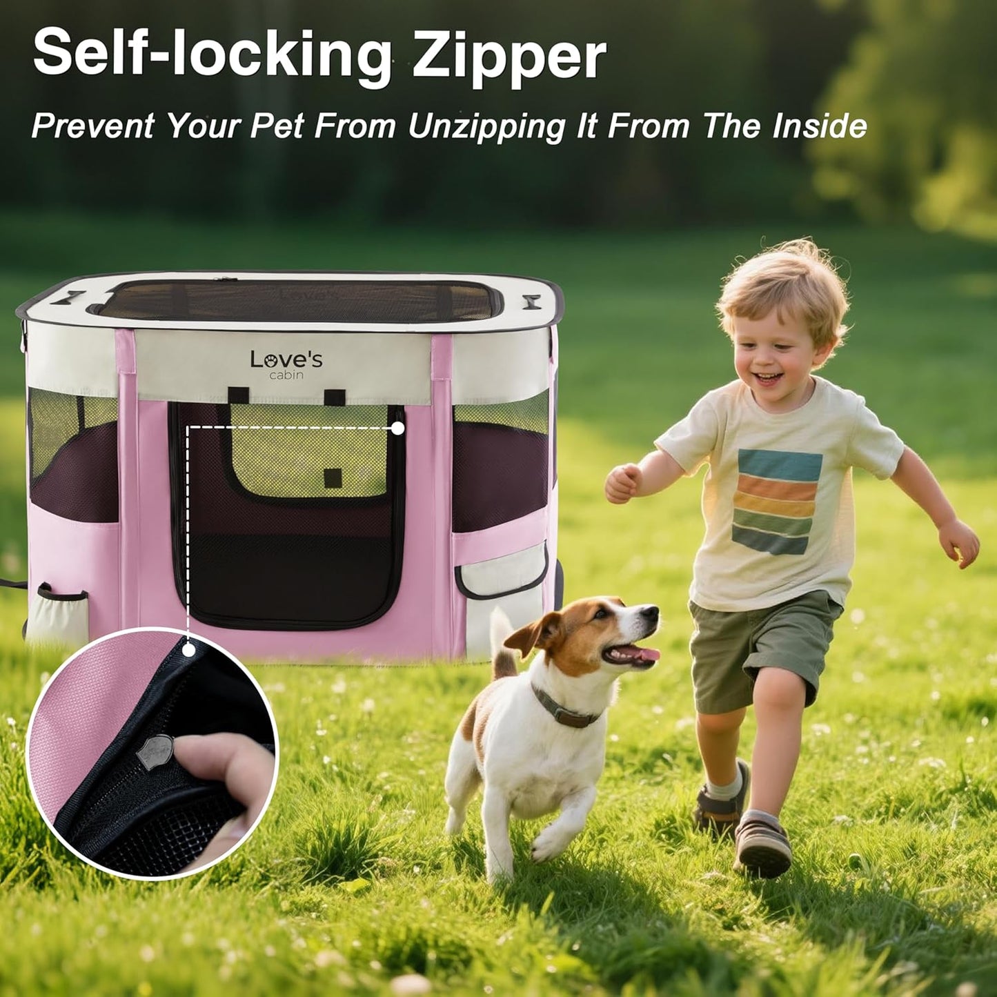 Love's cabin Pet Puppy Dog Playpen, Small Dog Tent Crates Cage Indoor/Outdoor, Portable Exercise Playpen for Cat, Foldable Pop Up Dog Kennel Playpen with Carring Case (S, Light Pink)