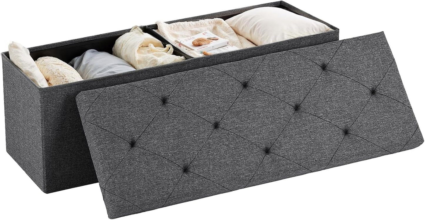 Sweetcrispy Foldable Storage Ottoman 43in, Storage Chest, Large Ottoman Bench Foot Rest Stool with Padded Seat for Entryway Living Room, Bedroom,Load 350lbs, Modern Grey