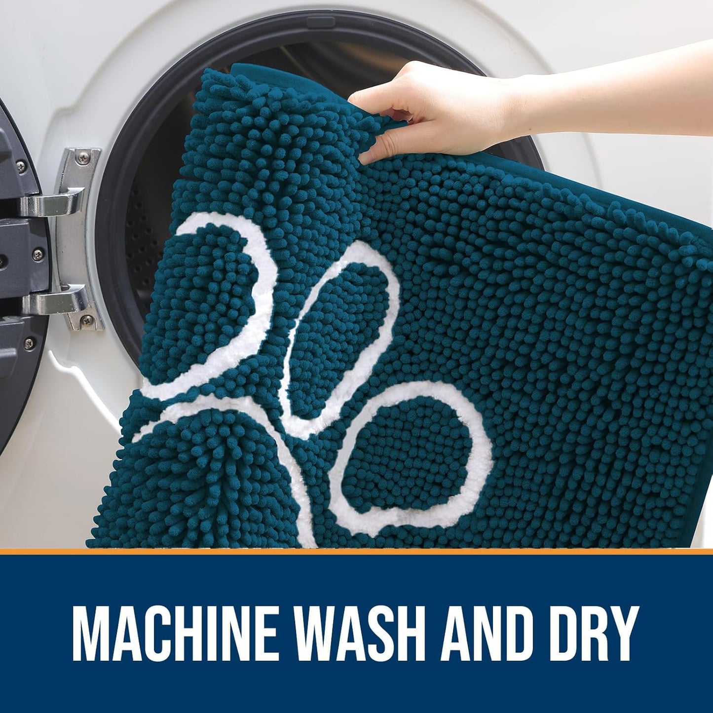 OLANLY Door Mat for Muddy Dog Paws 59x24, Absorbent Chenille Mud Doormat with Paw Print Design, Non-Slip Washable Doormat for Indoor Entryway, Quick-Dry Pet Bed Mats for Dirty Dogs, Atlantic Blue